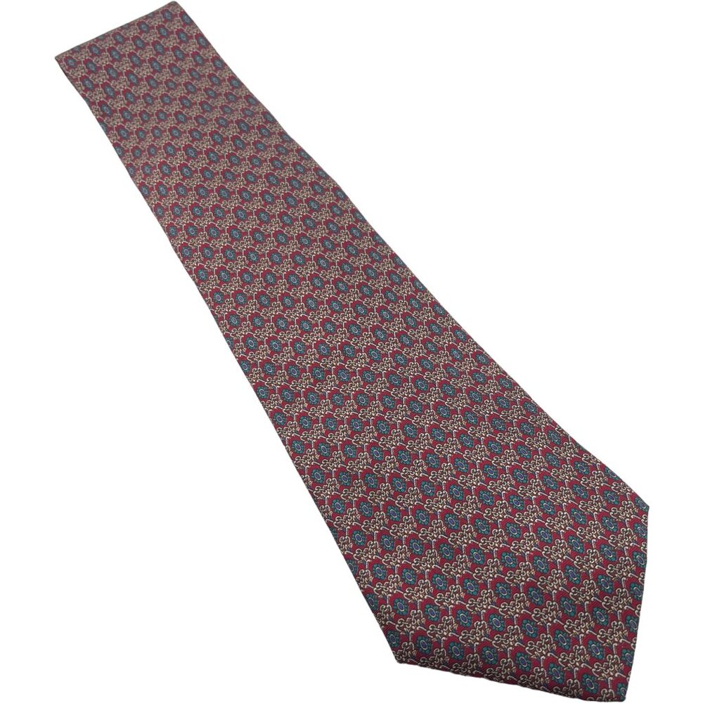 Neiman Marcus Silk Tie Made in Italy Red Blue Medallion Classic Mens Geometric